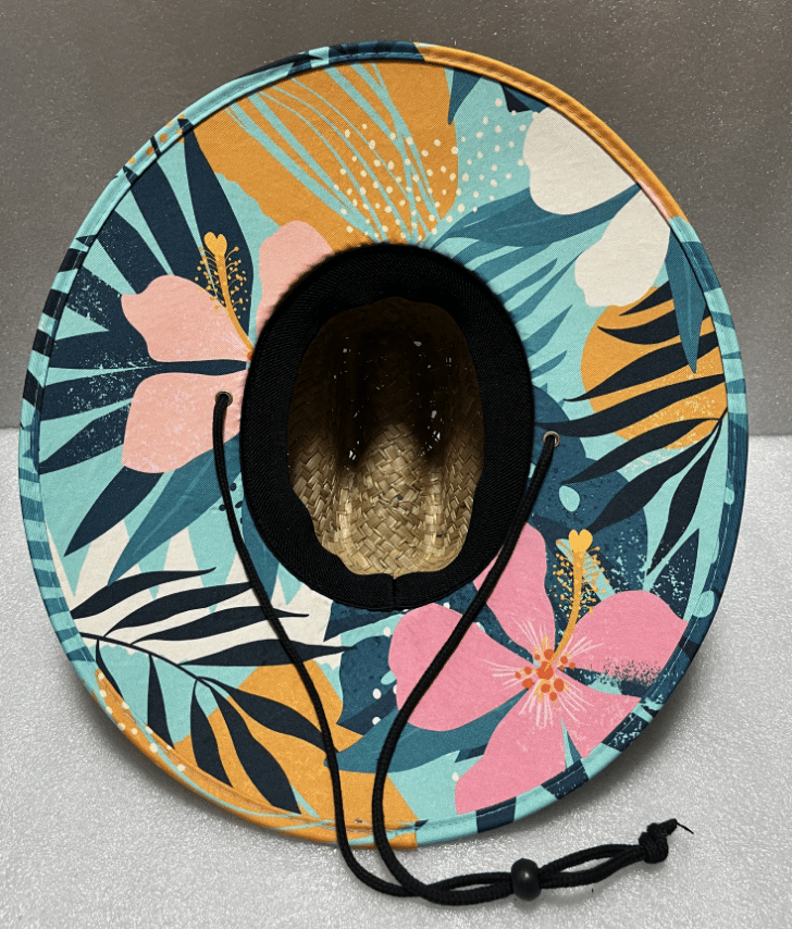 straw hat with pattern under brim