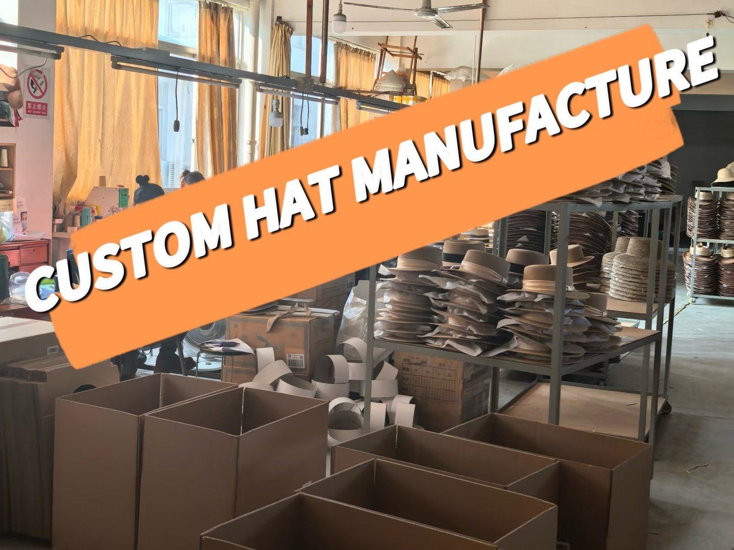 custom hat manufacturing workshop, straw hat assembly, packing and QC workflow