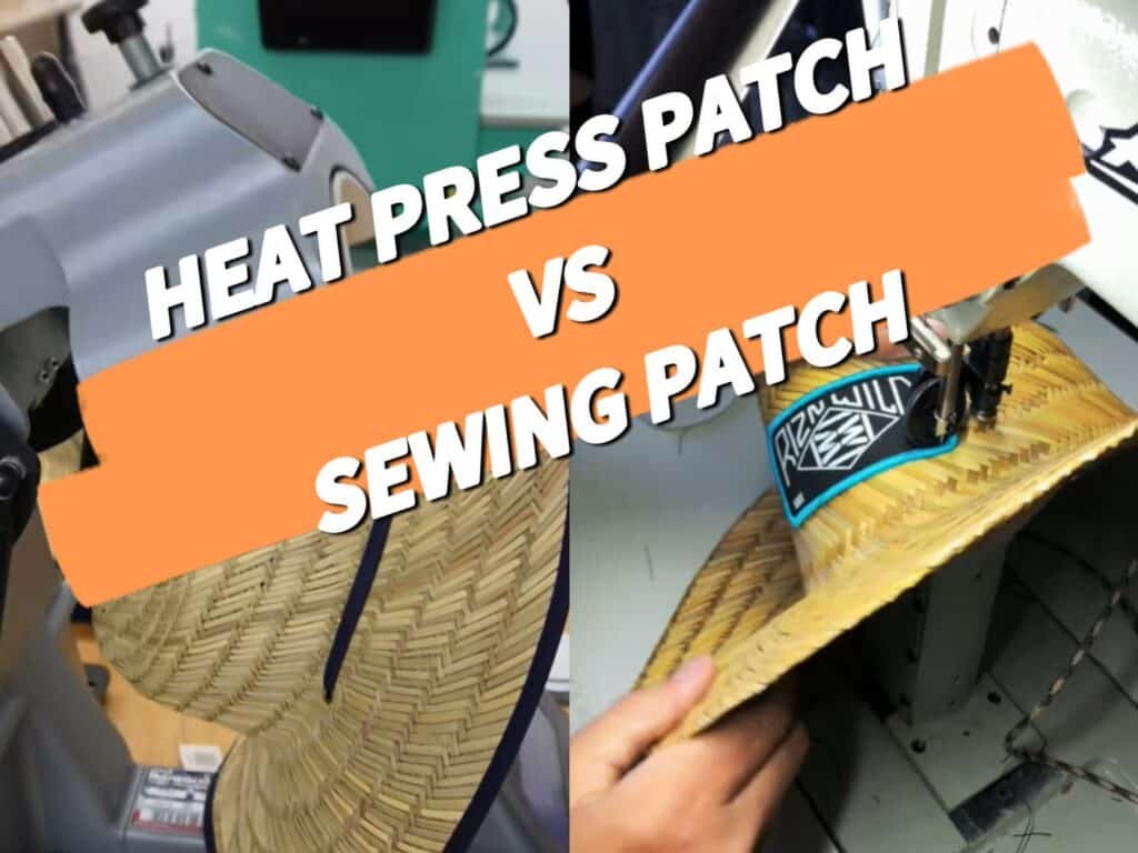 heat press patch vs sewn patch on straw hats, production method comparison