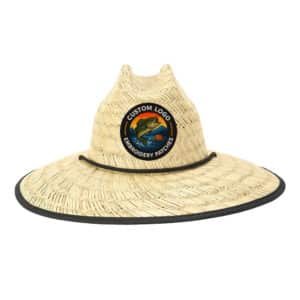 Hollow straw lifeguard hat with custom logo embroidered patch, wide-brim beach sun hat for resorts & fishing brands, wholesale.