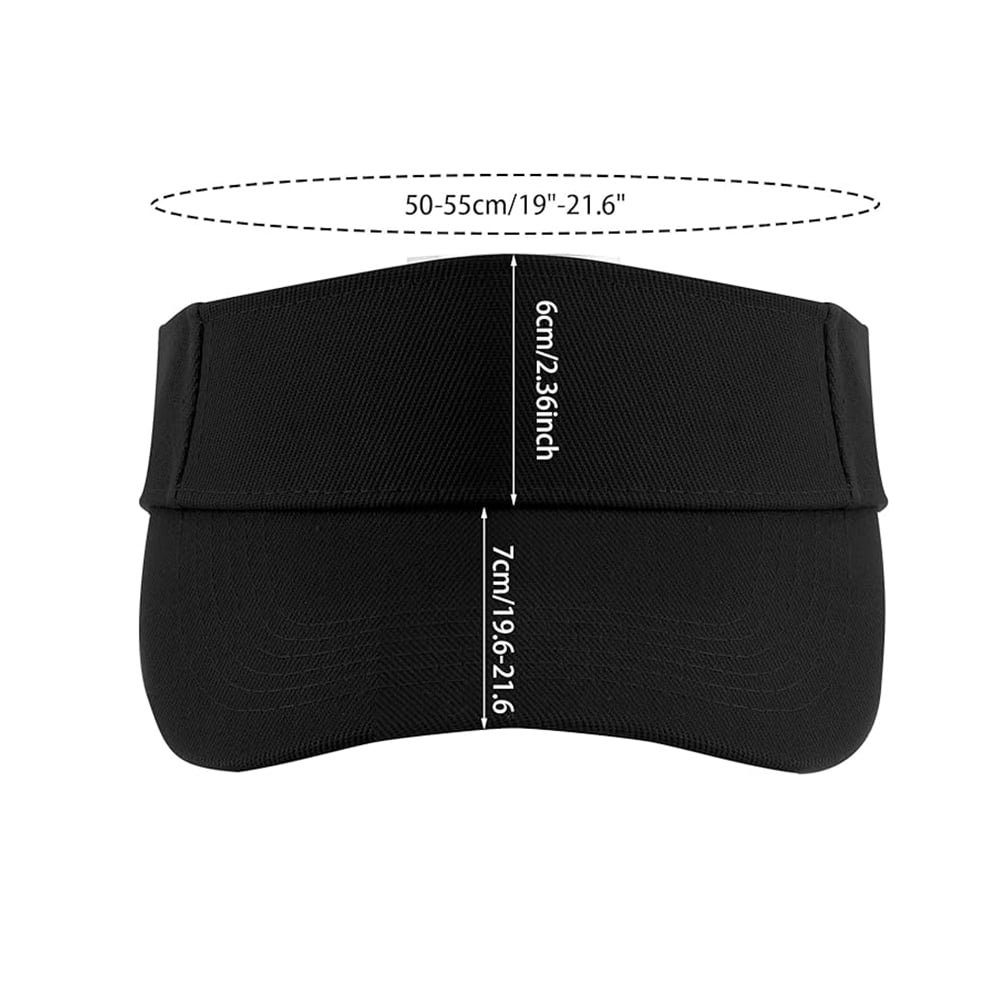 Black visor sizing diagram, adjustable head circumference for custom visors