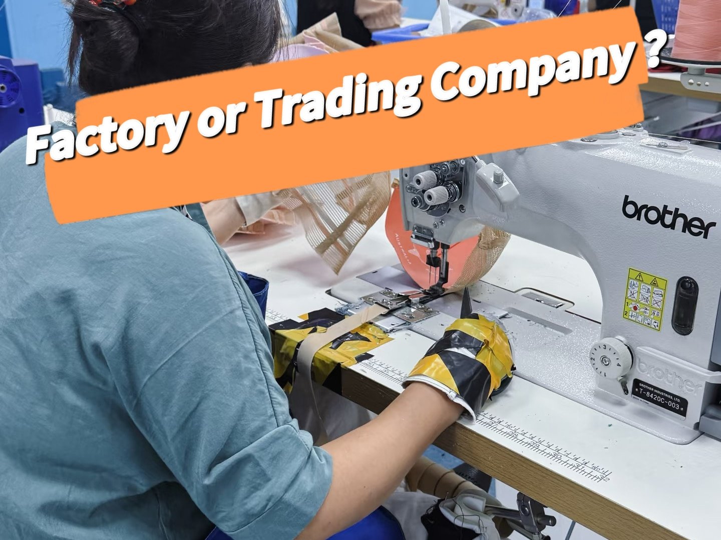 hat manufacture worker sewing custom hats in a real hat factory, showing the difference between a factory and a trading company in custom hat production