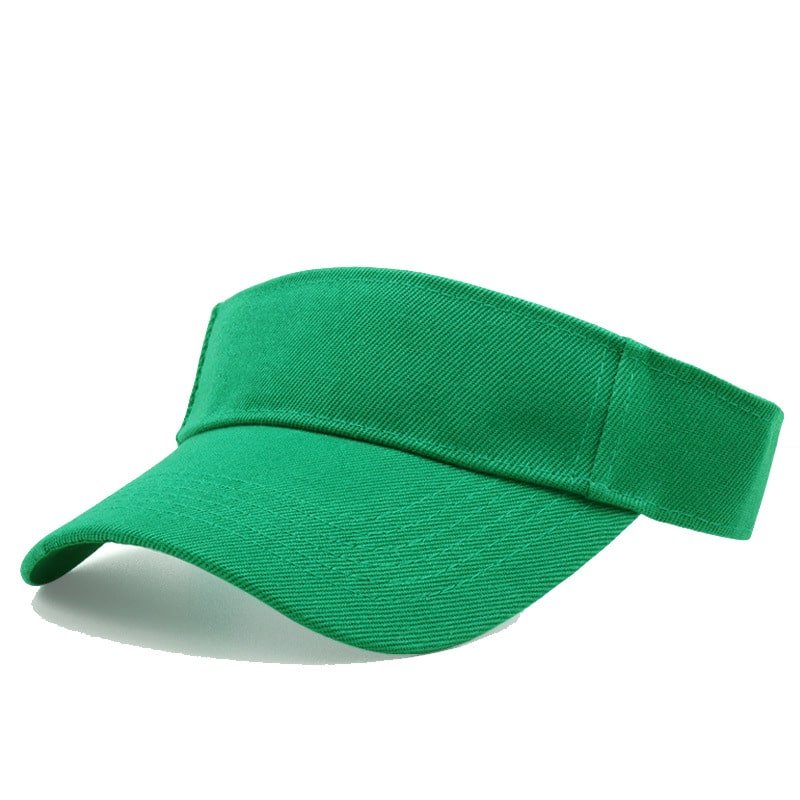 Green golf visor with curved bill, customizable for club branding